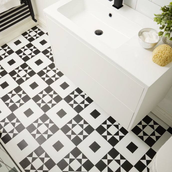 Lattia Talo Opisto - Black, White Glue Down LVT Flooring