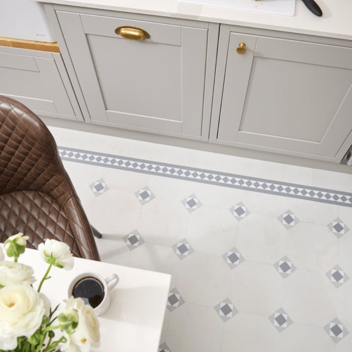 Lattia Talo Tähti - Cream, Grey, Pale Green, White Glue Down LVT Flooring