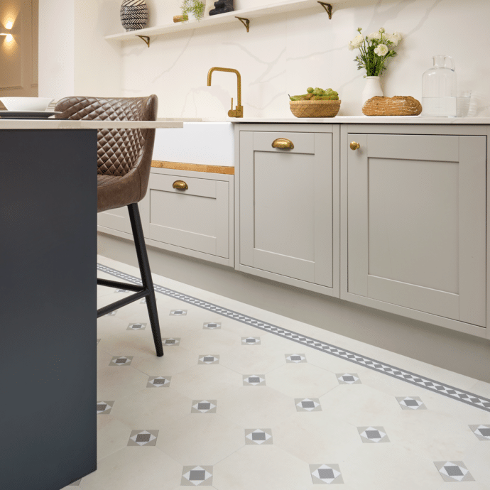 Lattia Talo Tähti - Cream, Grey, Pale Green, White Glue Down LVT Flooring