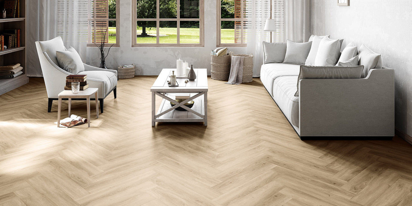 Invictus Maximus Divine Oak Herringbone - Champagne Glue Down LVT Flooring