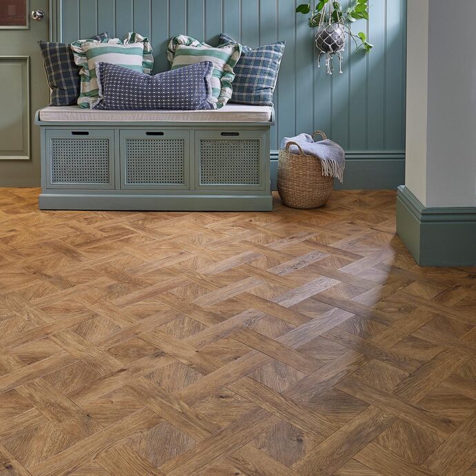 Lattia Metsä Artisan Oak Basket Weave Glue Down LVT Flooring