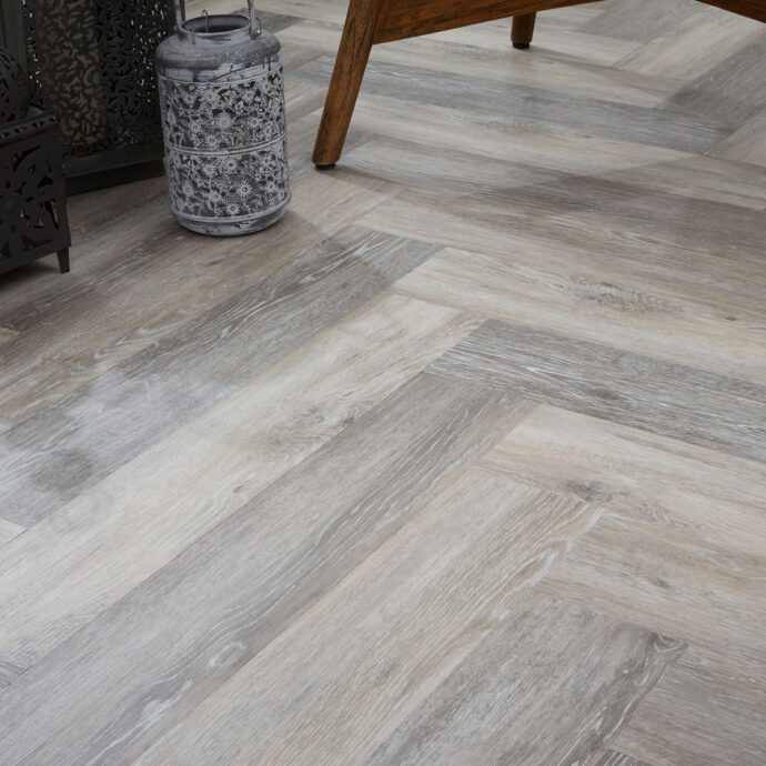 Lattia Oksa Drift Grey Herringbone Glue Down LVT Flooring
