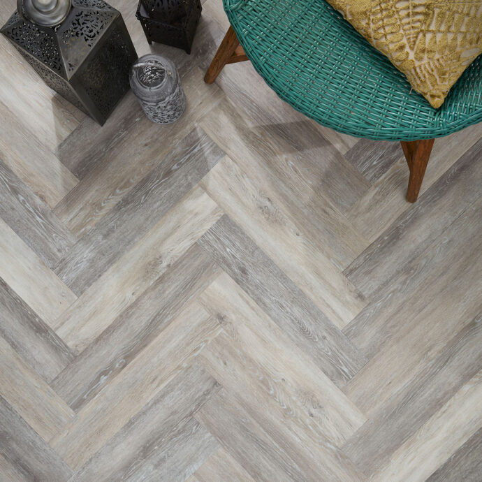 Lattia Oksa Drift Grey Herringbone Glue Down LVT Flooring