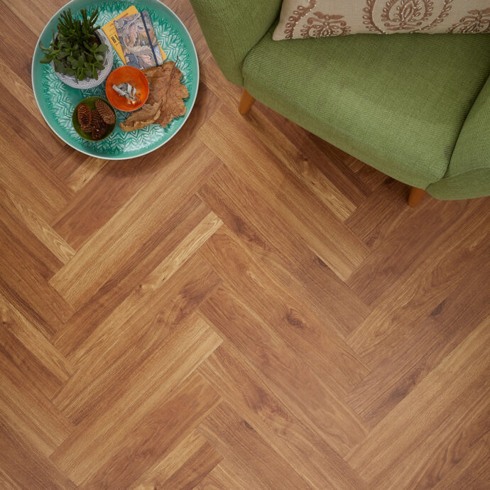 Lattia Oksa Gold Oak Herringbone Glue Down LVT Flooring