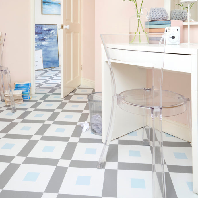 Lattia Talo Hovi - Grey, White, Pale Blue Glue Down LVT Flooring
