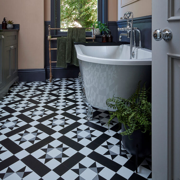 Lattia Talo Koto - Black, Grey, White Glue Down LVT Flooring