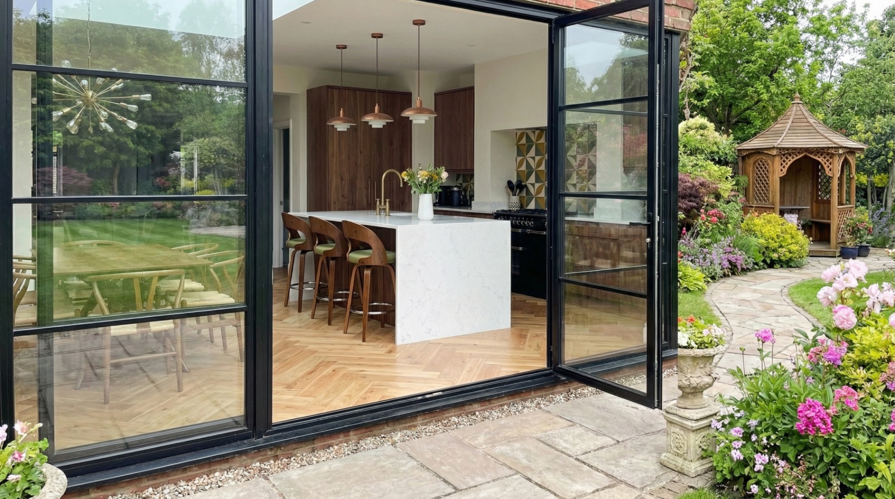 Medici Cremello Oak Herringbone — From the garden, looking in