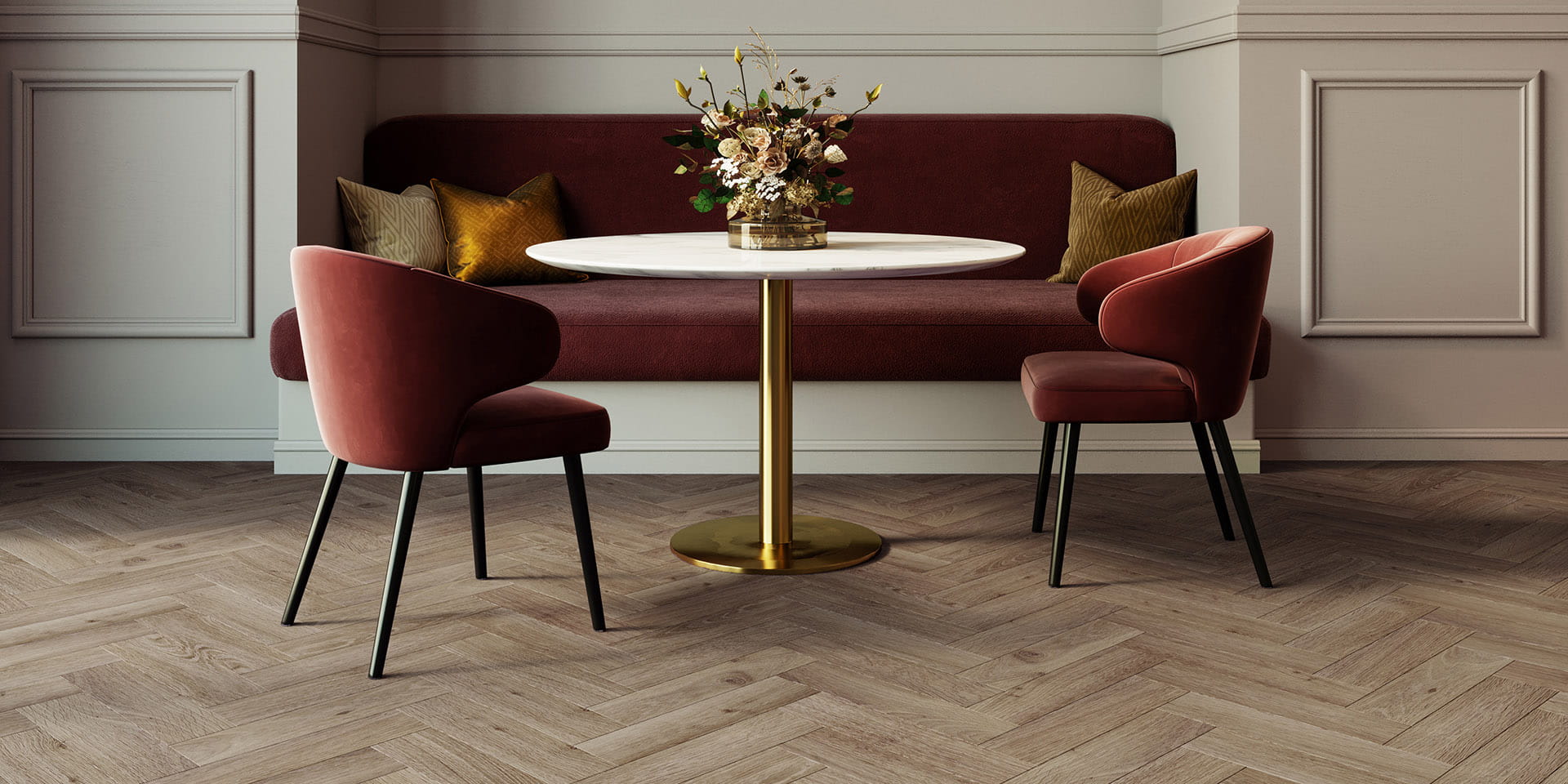 Invictus Maximus Highland Oak Parquet - Roasted Glue Down LVT Flooring - Flooring Monster