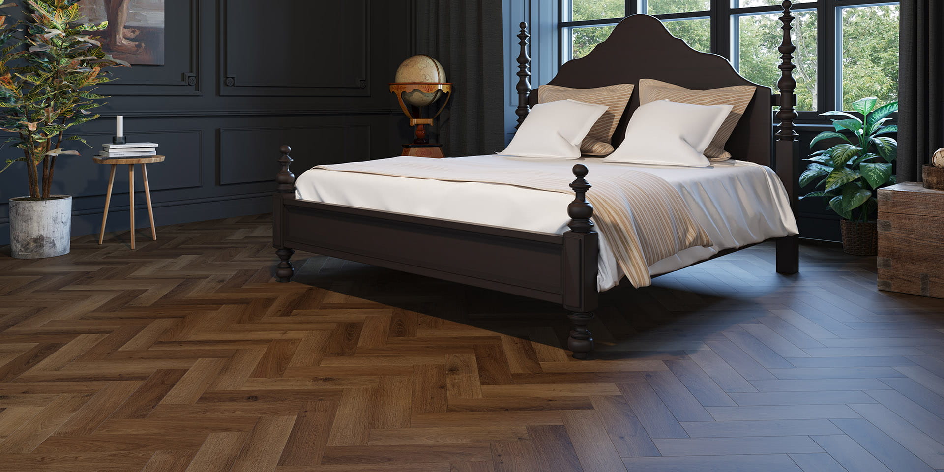 Invictus Maximus Highland Oak Parquet - Chocolate Glue Down LVT Flooring - Flooring Monster