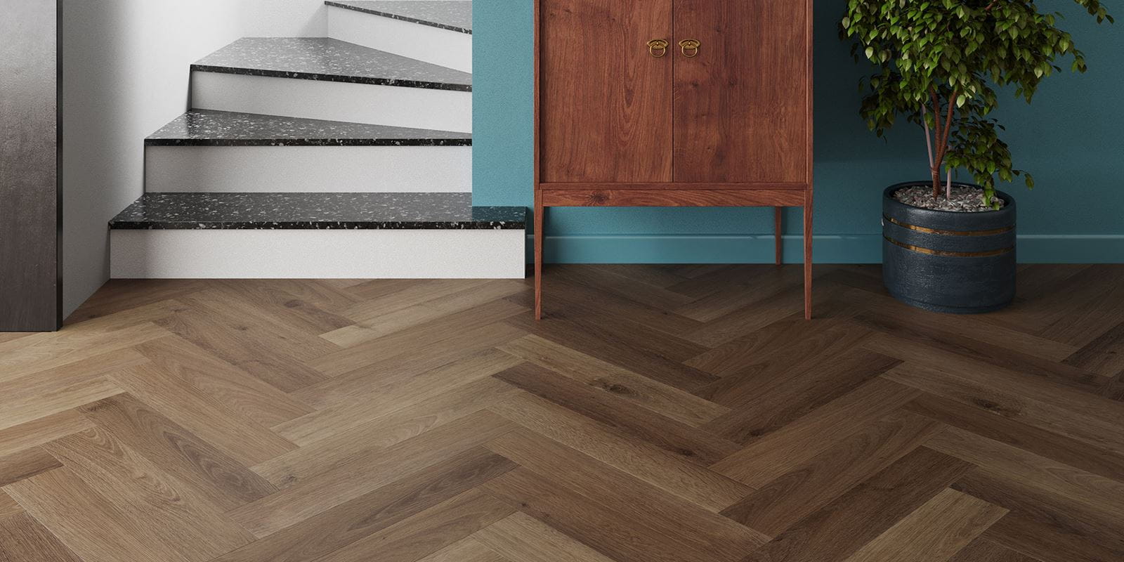 Invictus Maximus Highland Oak Parquet - Chocolate Glue Down LVT Flooring - Flooring Monster