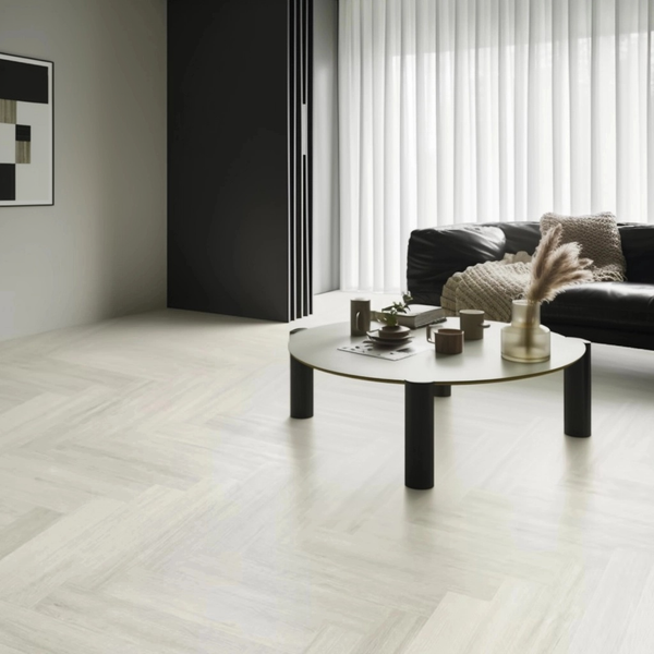 Kulta Ivory Birch Herringbone Glue Down LVT Flooring