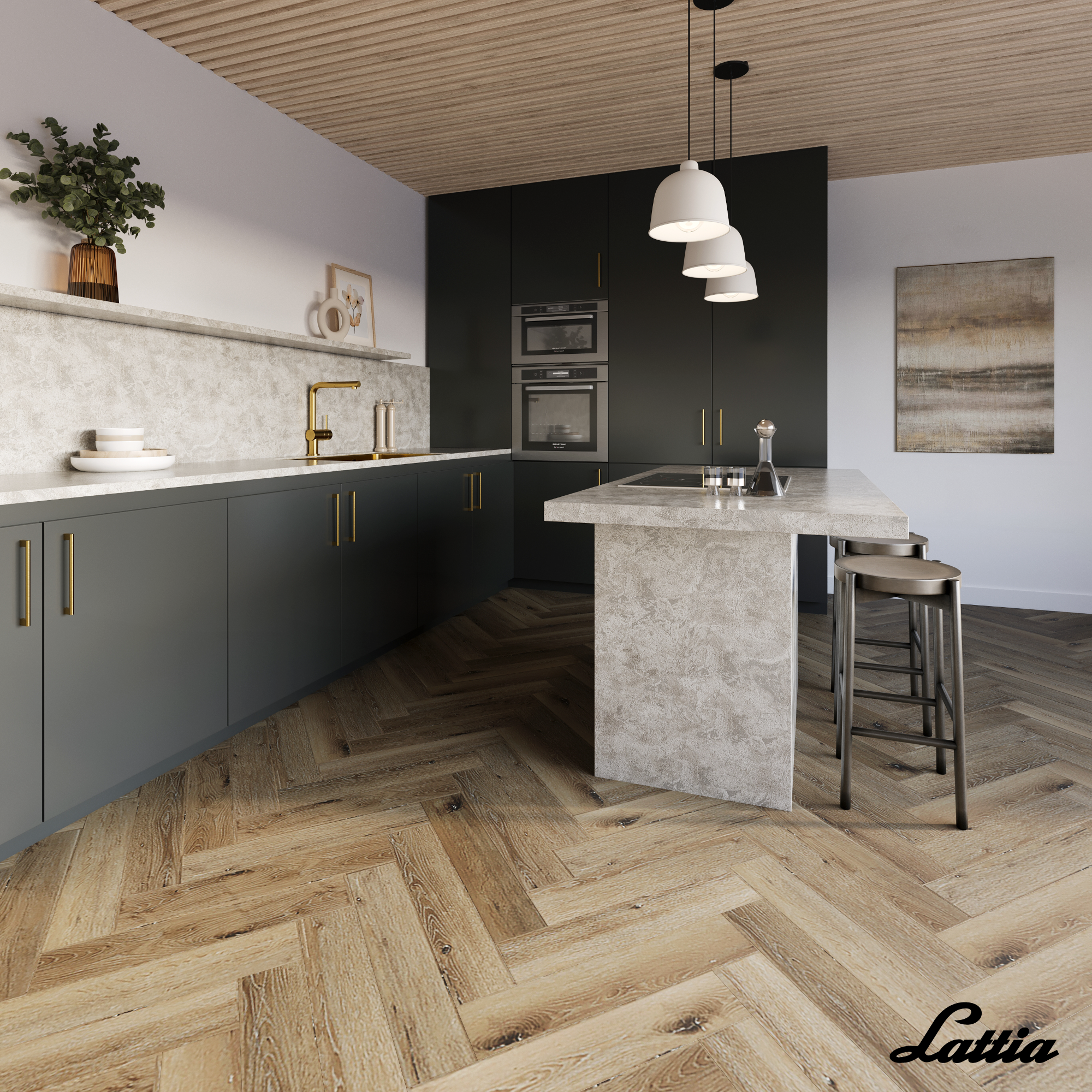 Lattia Vantaa Sunlit Birch Herringbone Glue Down LVT Flooring - Flooring Monster