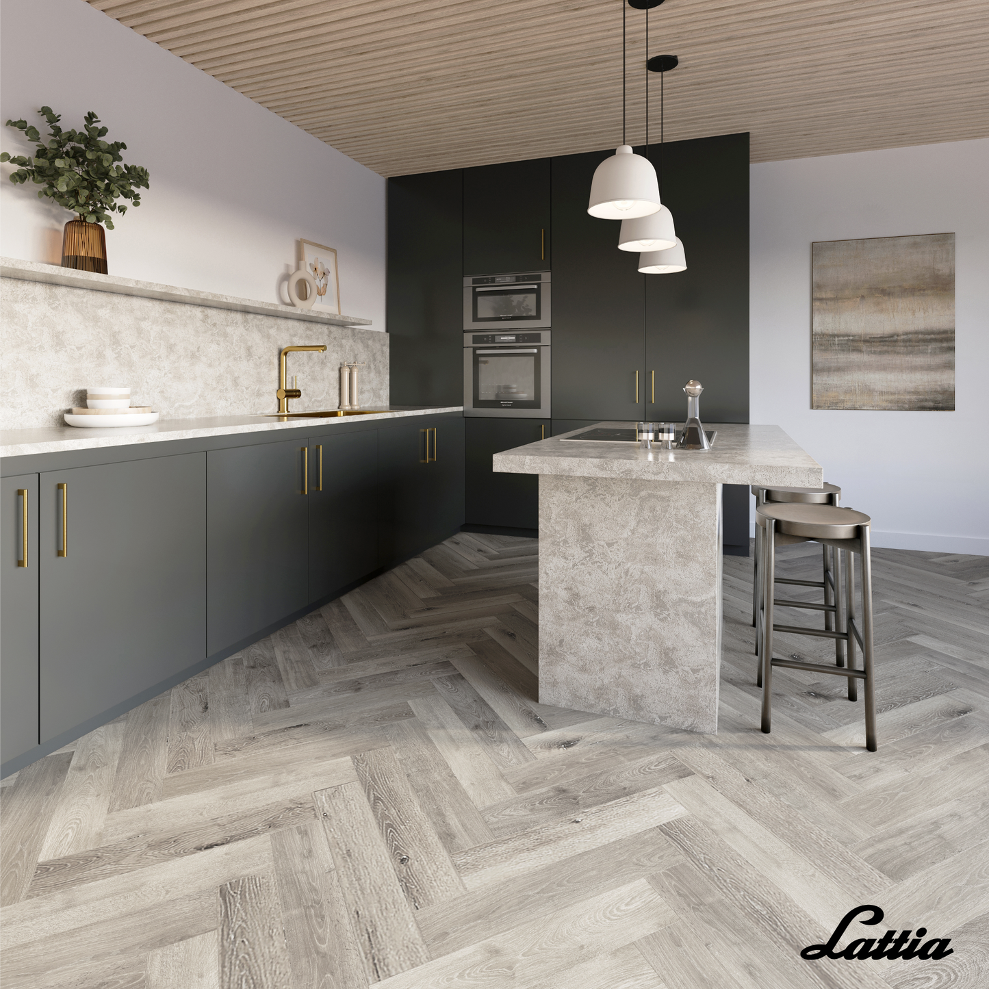 Lattia Vantaa Arctic Maple Herringbone Gluedown LVT Flooring