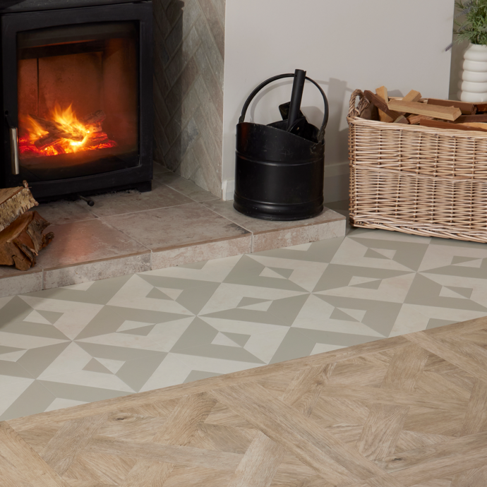 Lattia Talo Kuu - Pale Green, Cream Glue Down LVT Flooring