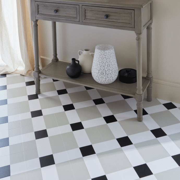 Lattia Talo Linna - Pale Green, White, Black Glue Down LVT Flooring