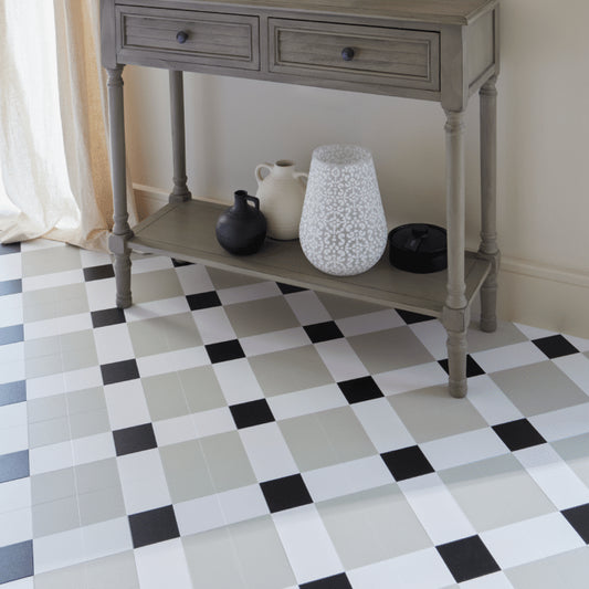 Lattia Talo Linna - Pale Green, White, Black Glue Down LVT Flooring