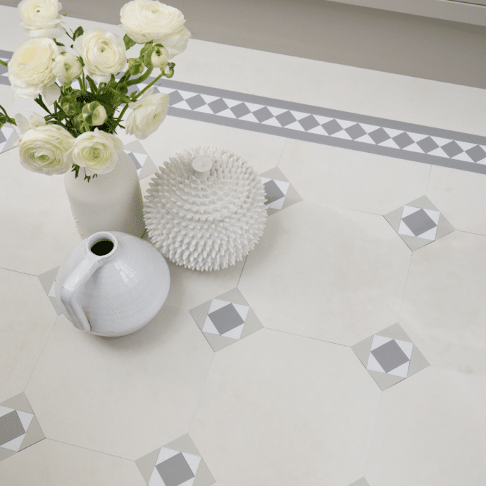 Lattia Talo Tähti - Cream, Grey, Pale Green, White Glue Down LVT Flooring