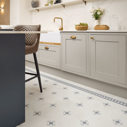 Lattia Talo Tähti - Cream, Grey, Pale Green, White Glue Down LVT Flooring