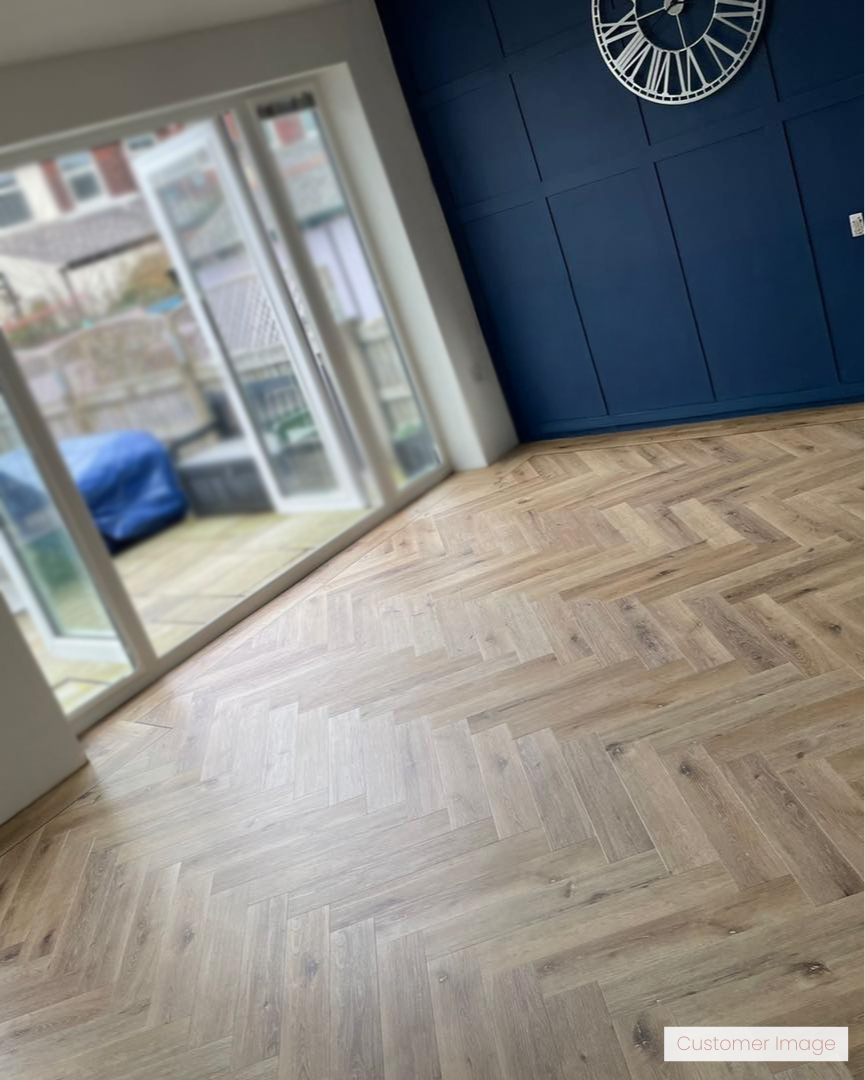 Lattia Vantaa Sunlit Birch Herringbone Glue Down LVT Flooring - Flooring Monster