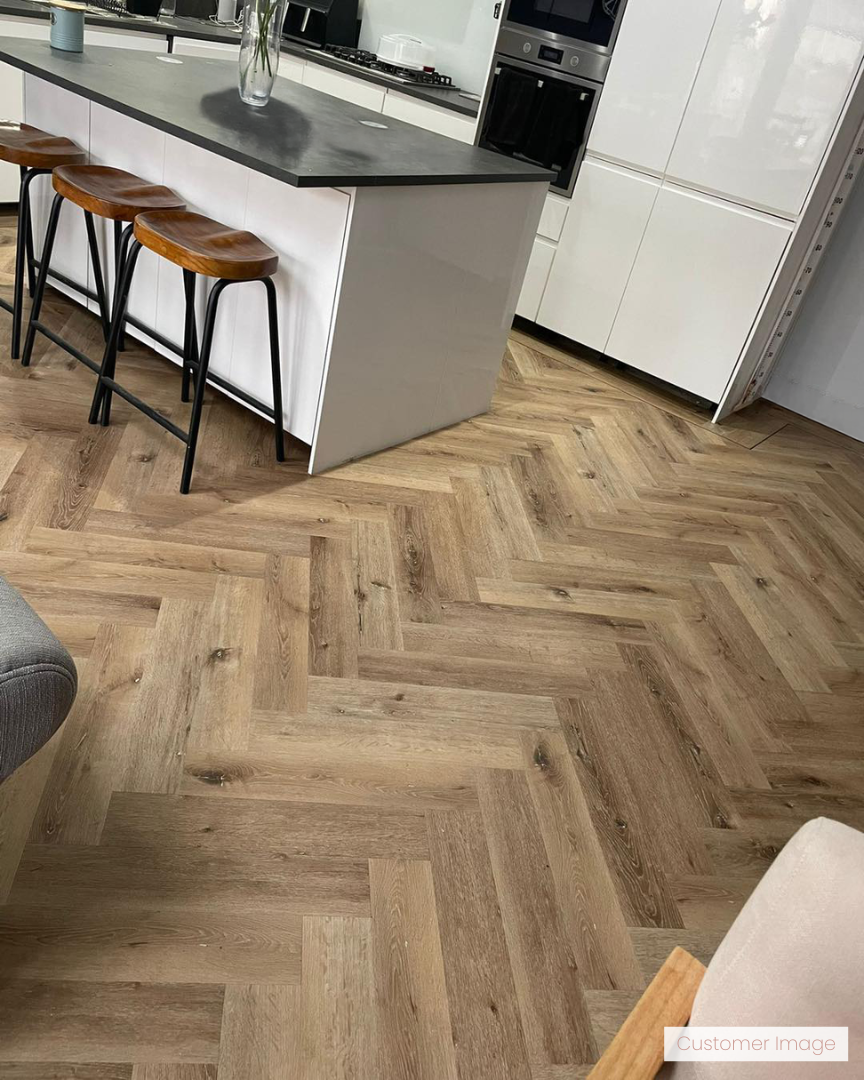 Lattia Vantaa Sunlit Birch Herringbone Glue Down LVT Flooring - Flooring Monster