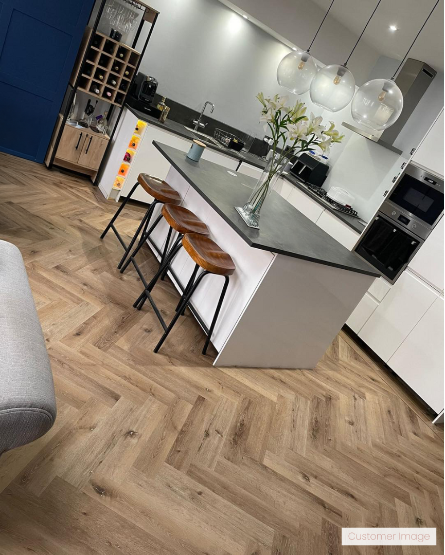 Lattia Vantaa Sunlit Birch Herringbone Glue Down LVT Flooring - Flooring Monster