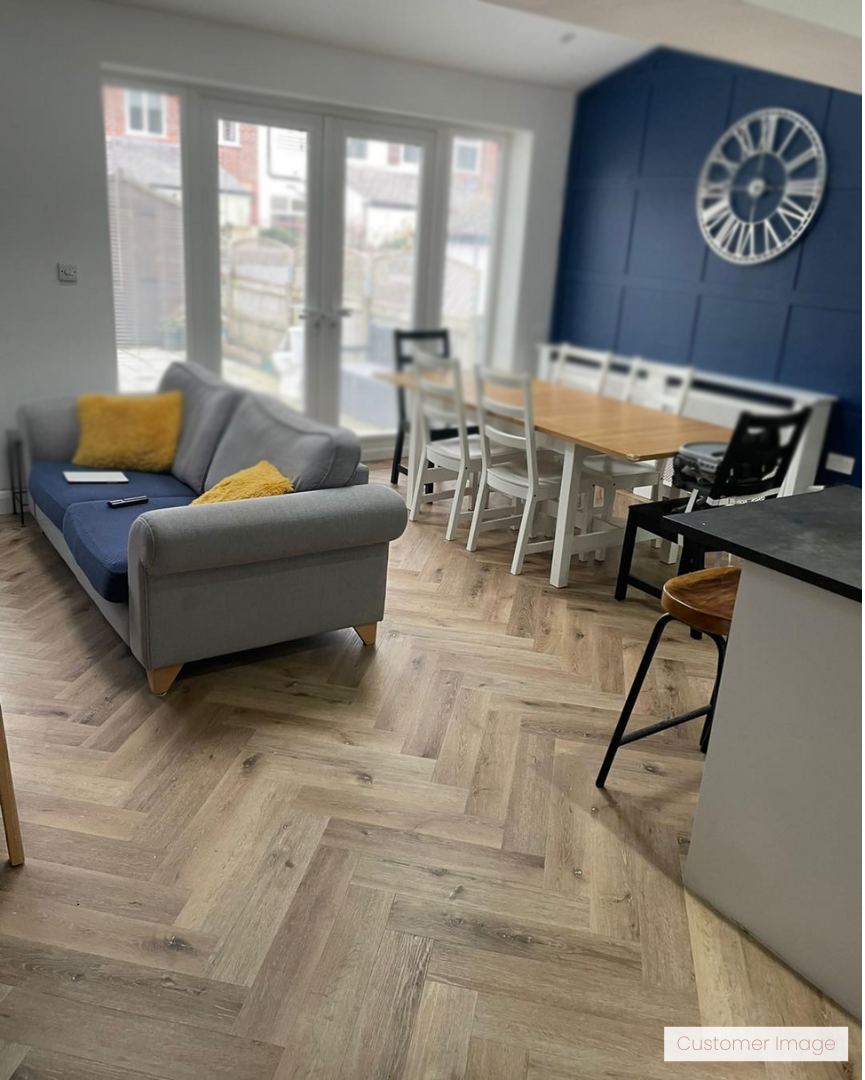 Lattia Vantaa Sunlit Birch Herringbone Glue Down LVT Flooring - Flooring Monster