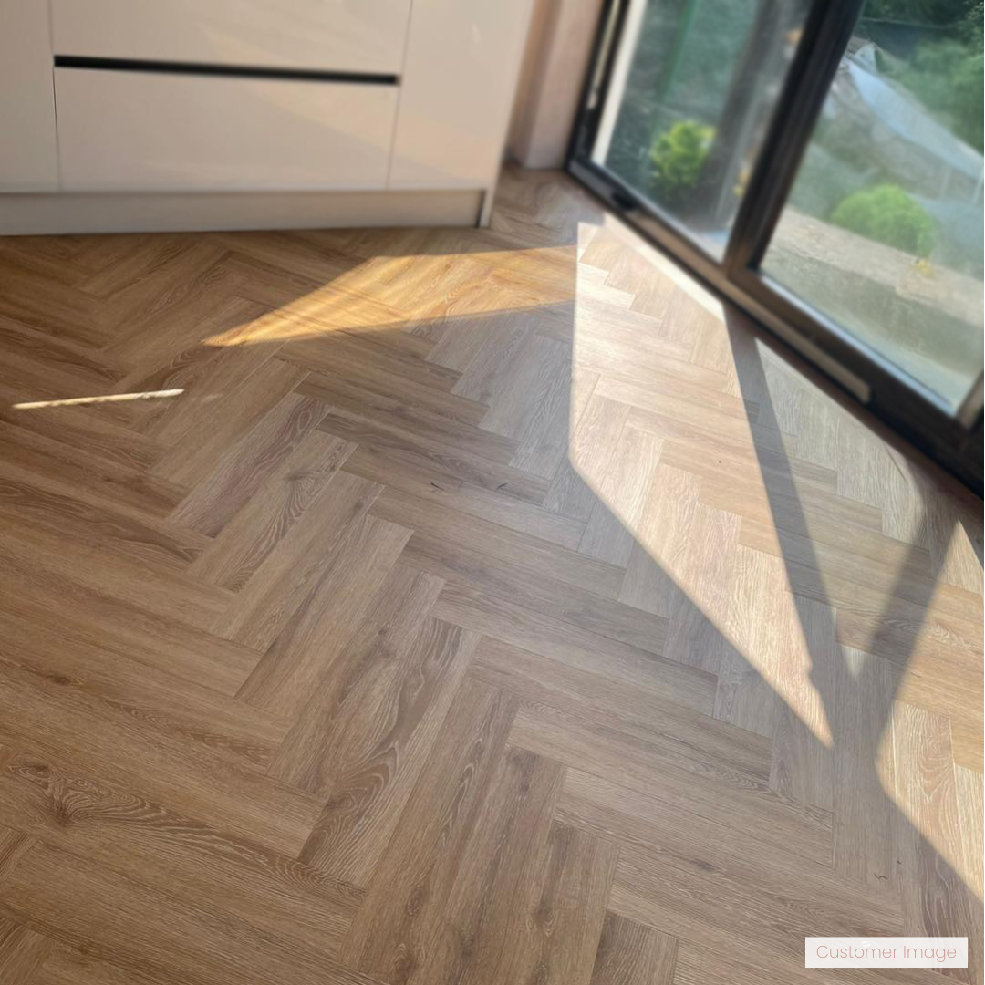 Lattia Vantaa Manuka Oak Herringbone Glue Down LVT Flooring - Flooring Monster