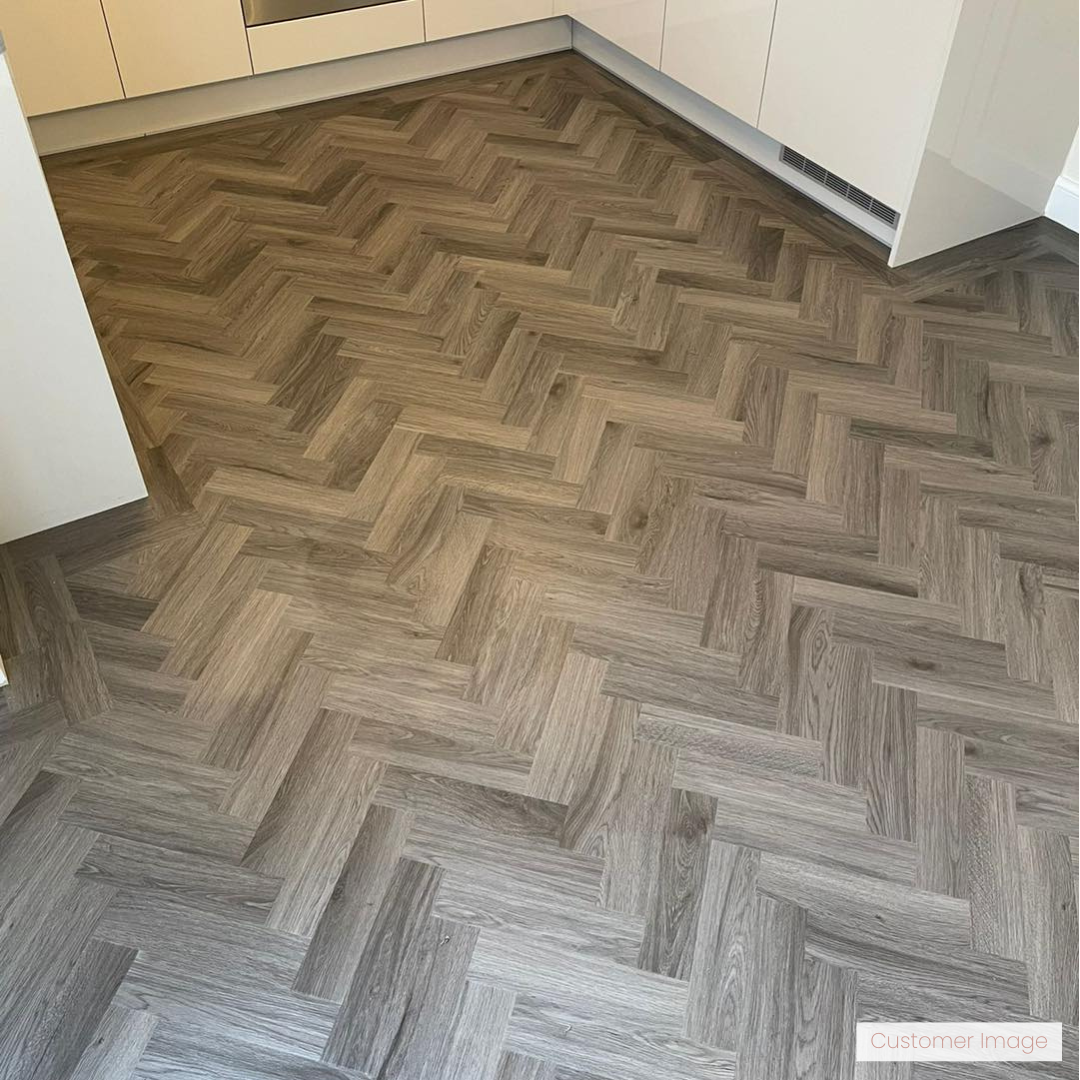 Lattia Vantaa Midnight Fog Herringbone Glue Down LVT Flooring - Flooring Monster