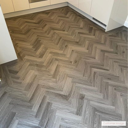 Lattia Vantaa Midnight Fog Herringbone Glue Down LVT Flooring - Flooring Monster