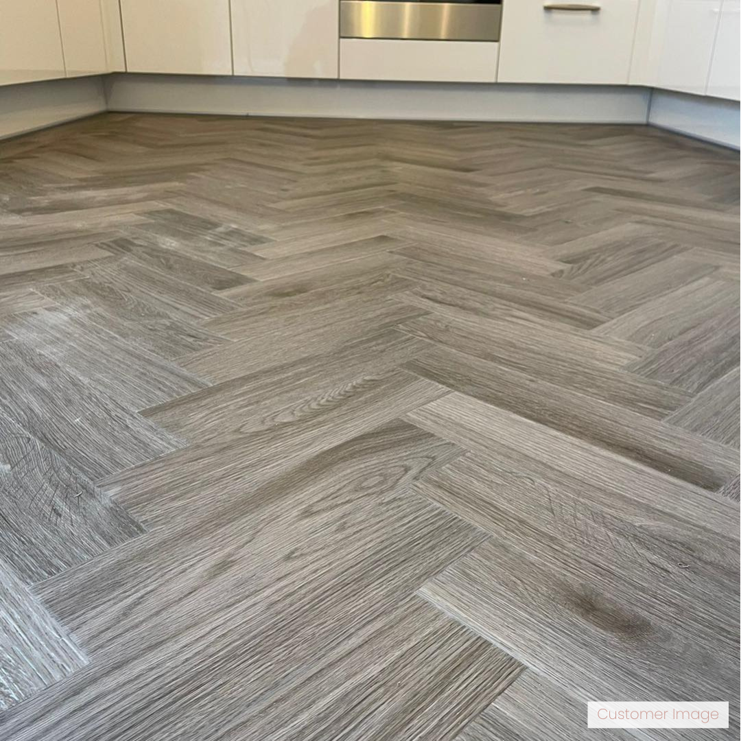 Lattia Vantaa Midnight Fog Herringbone Glue Down LVT Flooring - Flooring Monster
