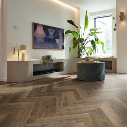 Karndean Knight Tile Cocoa Limed Oak SM-KP165 Herringbone Glue Down LVT Flooring