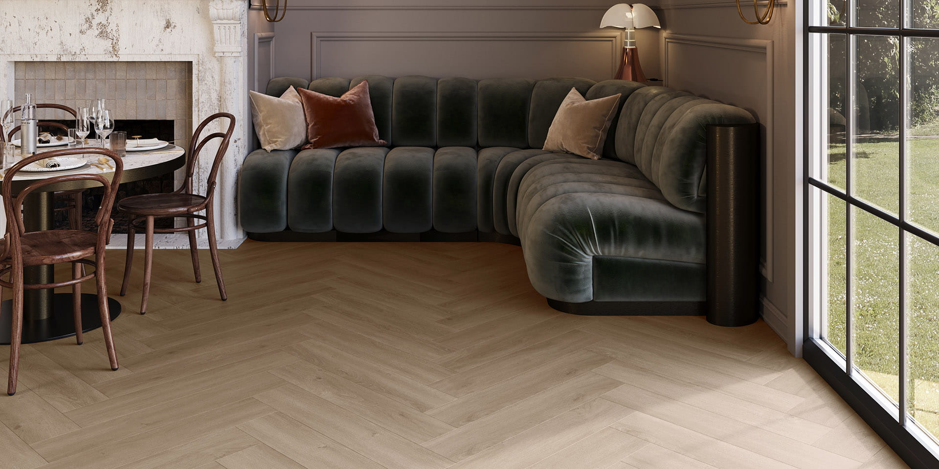 Invictus Maximus Divine Oak Herringbone - Cookie Glue Down LVT Flooring