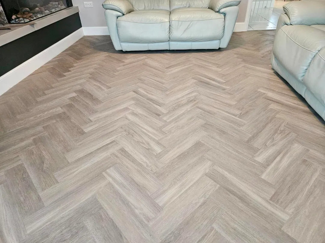 Invictus New England Oak Parquet Misty Maximus Glue Down LVT Flooring