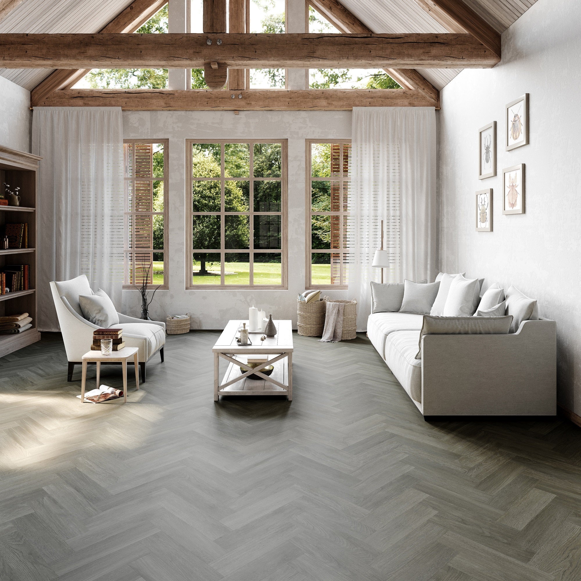 Invictus New England Oak Parquet Misty Maximus Glue Down LVT Flooring