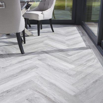 Lattia Metsä Ice Oak Herringbone Glue Down LVT Flooring