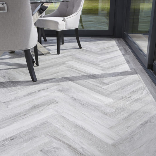 Lattia Metsä Ice Oak Herringbone Glue Down LVT Flooring