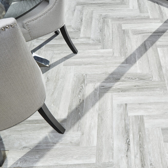 Lattia Metsä Ice Oak Herringbone Glue Down LVT Flooring