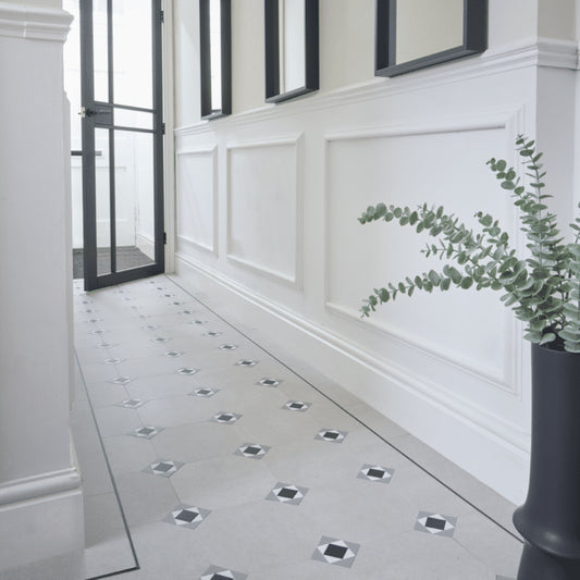Lattia Talo Tähti - Greystone, Grey, Black, White Glue Down LVT Flooring