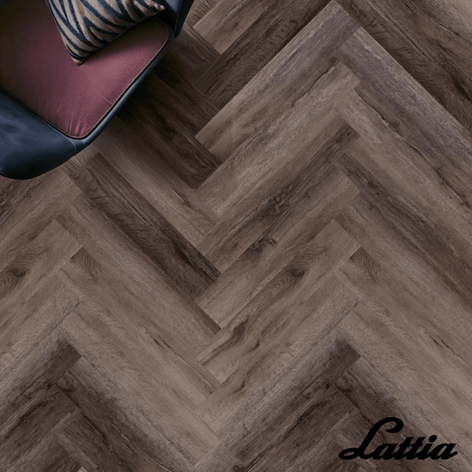 Lattia Vantaa Walnut Onyx Herringbone Gluedown LVT Flooring