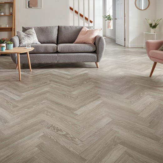 Karndean Knight Tile Grey Limed Oak SM-KP138 Herringbone Glue Down LVT Flooring