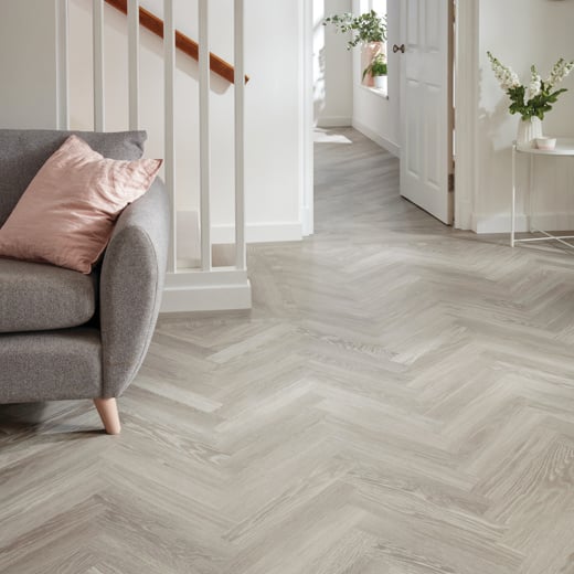 Karndean Knight Tile Grey Limed Oak SM-KP138 Herringbone Glue Down LVT Flooring