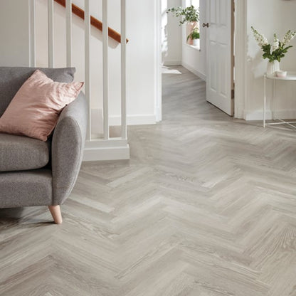 Karndean Knight Tile Grey Limed Oak SM-KP138 Herringbone Glue Down LVT Flooring