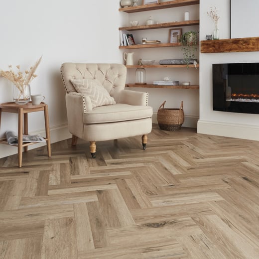 Karndean Knight Tile Washed Character Oak SM-KP144 Herringbone Glue Down LVT Flooring