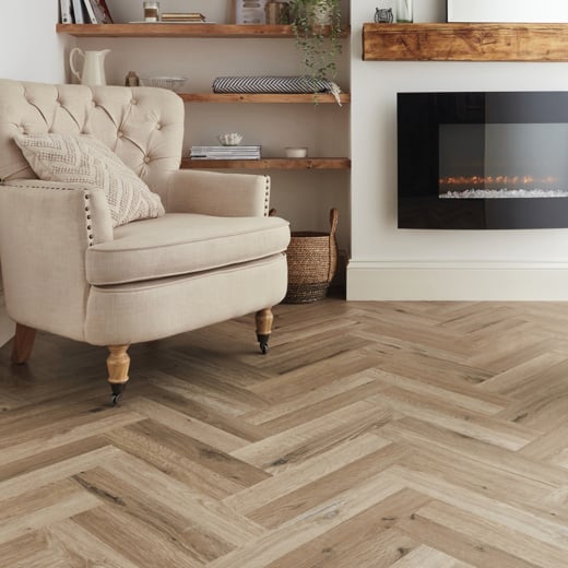 Karndean Knight Tile Washed Character Oak SM-KP144 Herringbone Glue Down LVT Flooring