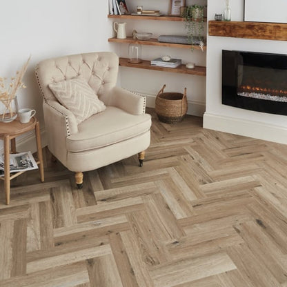Karndean Knight Tile Washed Character Oak SM-KP144 Herringbone Glue Down LVT Flooring