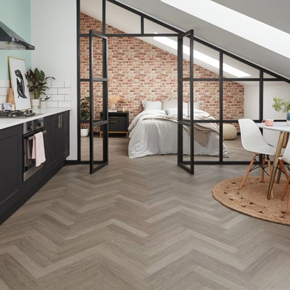 Karndean Knight Tile Grey Studio Oak SM-KP152 Herringbone Glue Down LVT Flooring