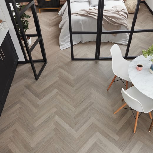 Karndean Knight Tile Grey Studio Oak SM-KP152 Herringbone Glue Down LVT Flooring