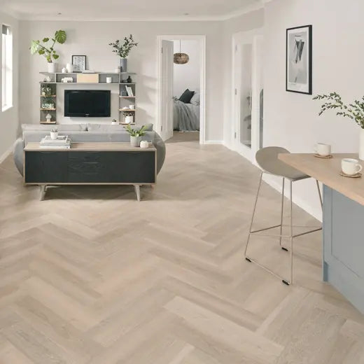 Karndean Van Gogh Neutral Brushed Oak SM-VGW126T Herringbone Glue Down LVT Flooring